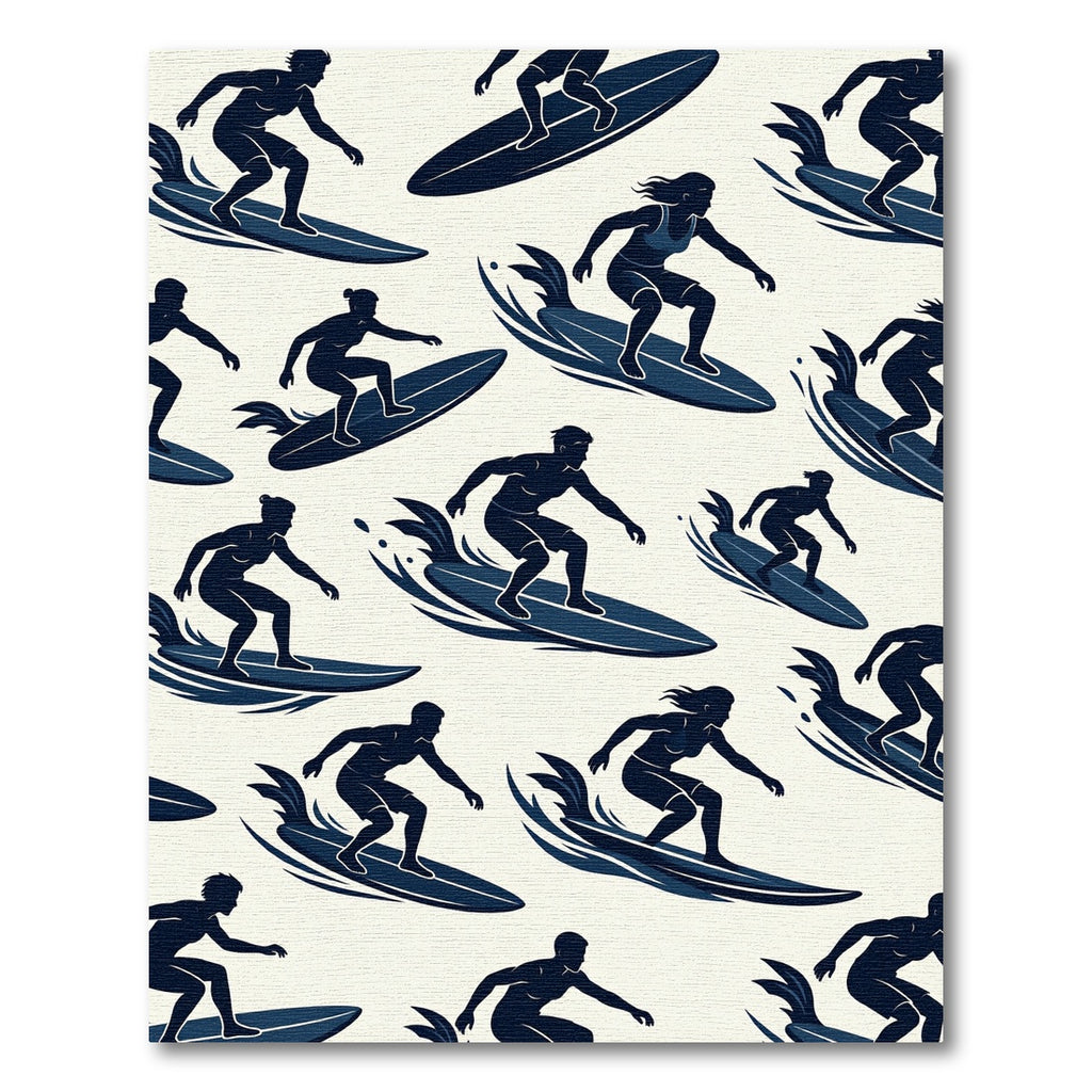 Navy Surfboard Silhouette Coastal Ocean Graphic Rug