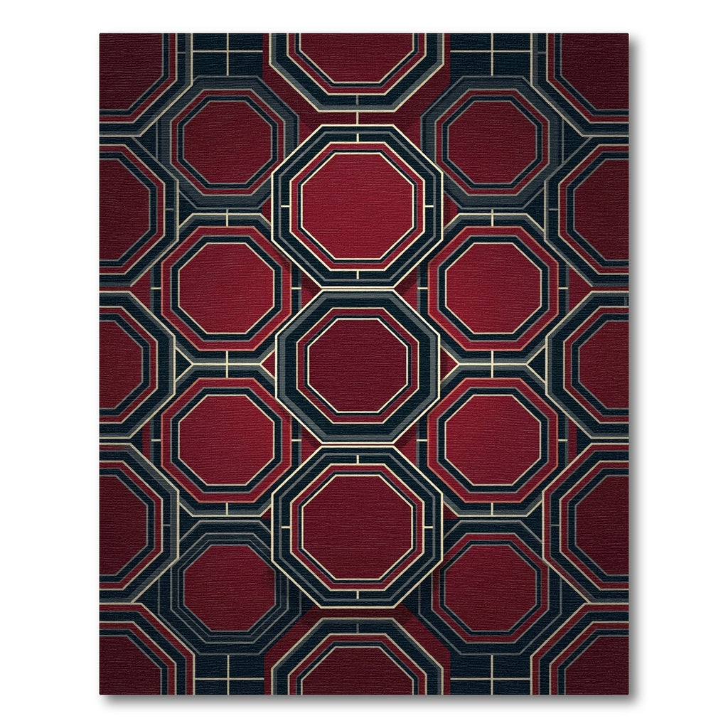 Elegant Crimson Geometric Octagon Art Rug