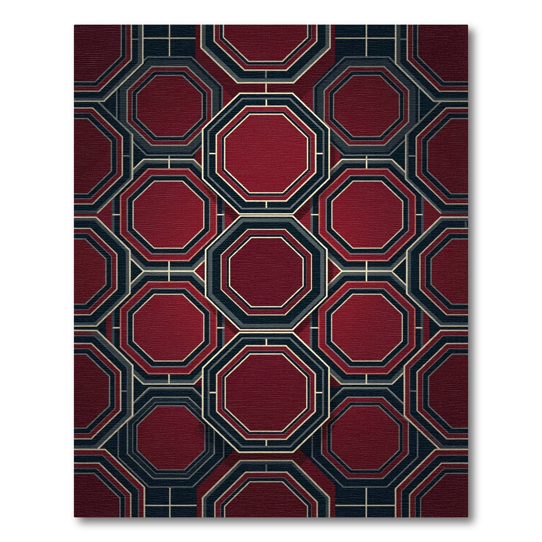 Elegant Crimson Geometric Octagon Art Rug