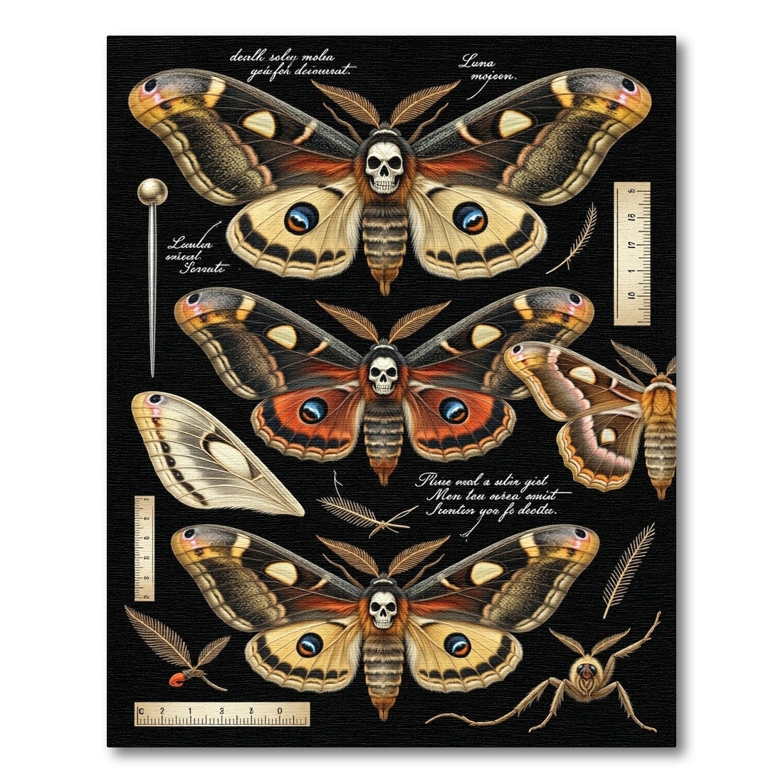 Gothic Skull Moth Entomological Black Rug