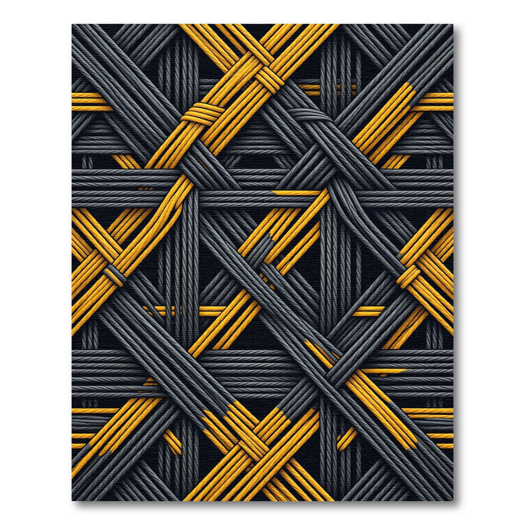 Abstract Interwoven Gray Yellow Strands Rug