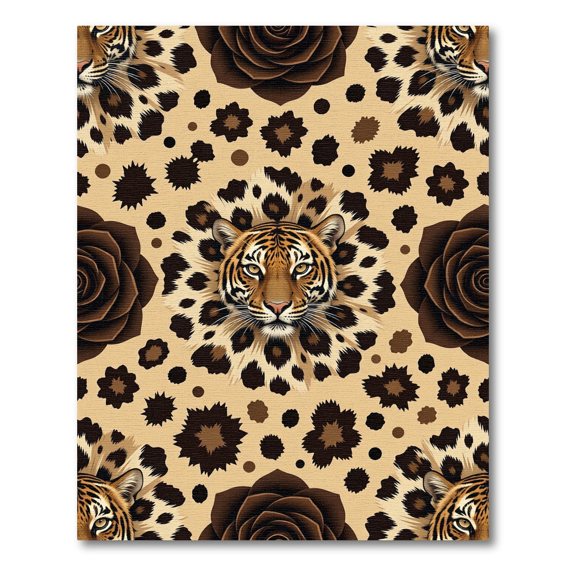 Tiger Leopard Rose Brown Medallion Rug