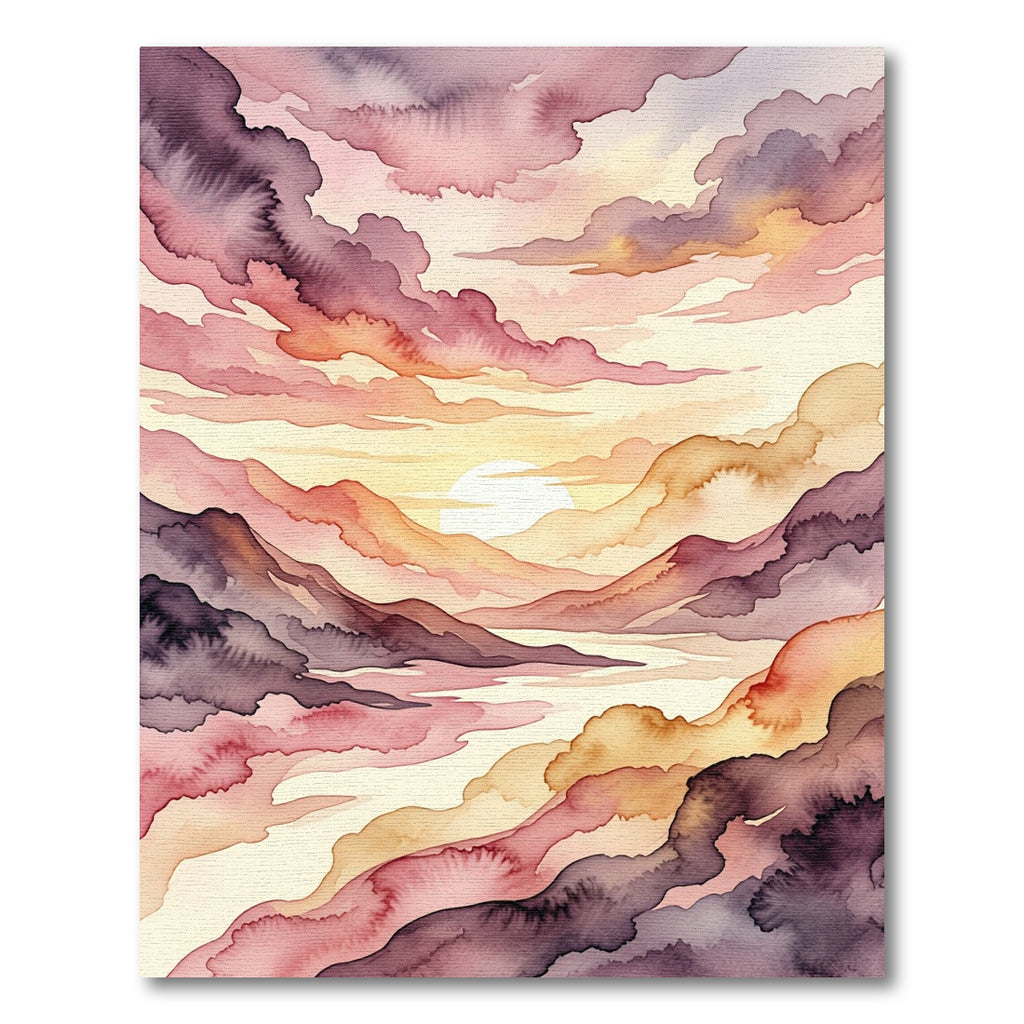 Mauve Pink Watercolor Mountain Sunset Rug