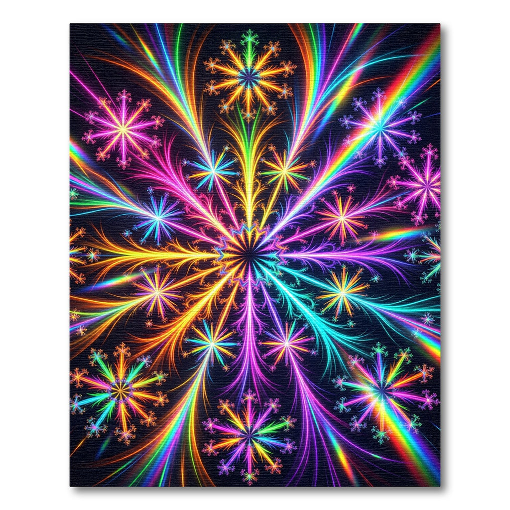 Vibrant Rainbow Fractal Snowflake Kaleidoscope Rug