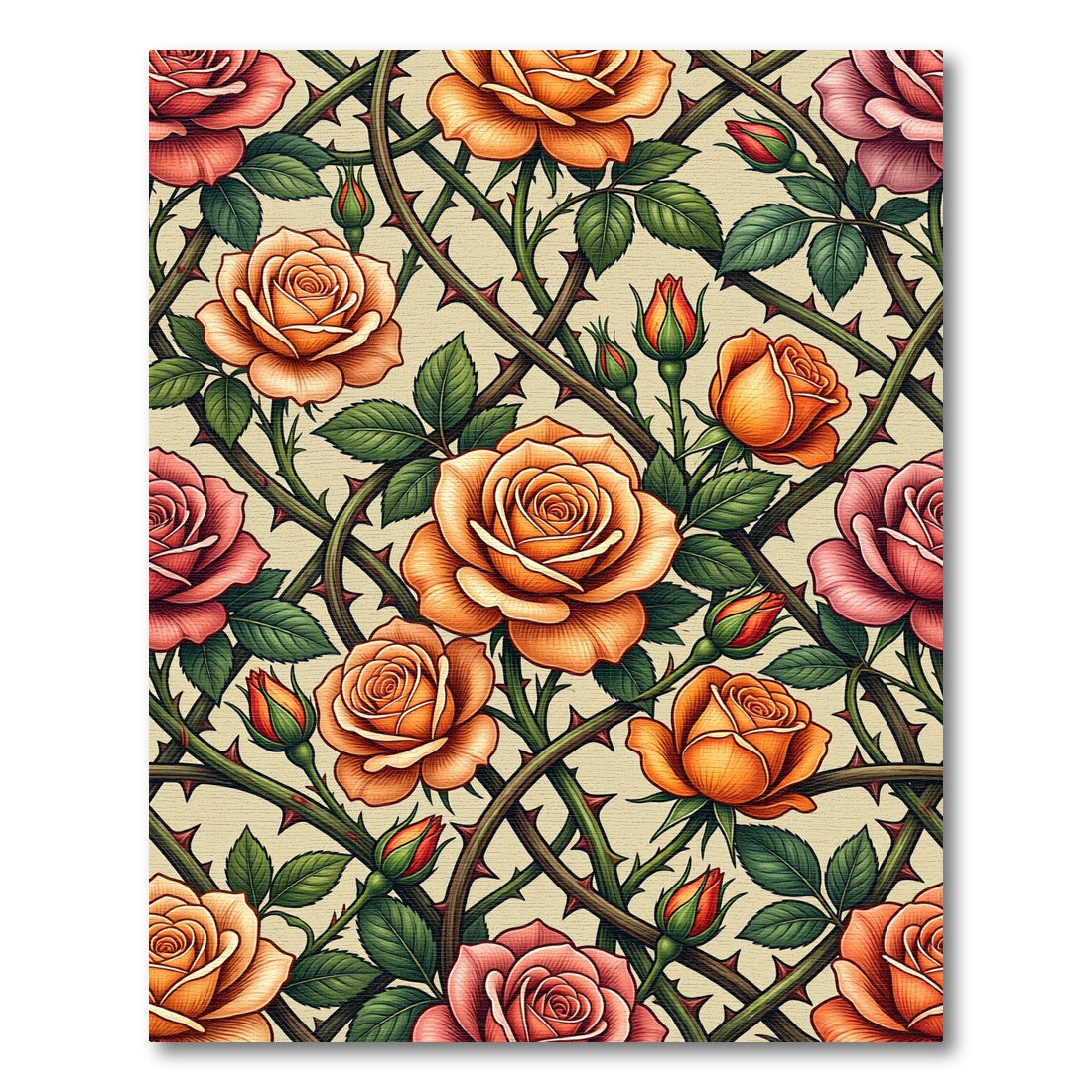 Vintage Rose Vine Trellis Rug