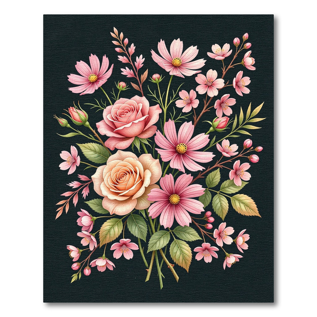 Elegant Pink Floral Botanical Bouquet Rug