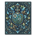 Blue Floral Heirloom Shield Scroll Rug