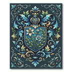 Blue Floral Heirloom Shield Scroll Rug