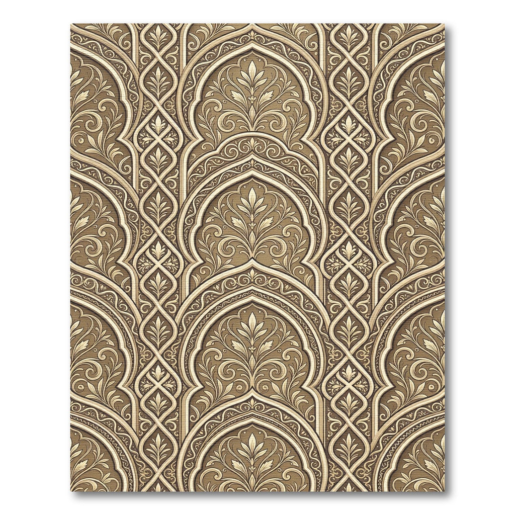 Golden Archway Filigree Damask Scroll Rug