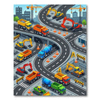 Vibrant Construction Site Isometric Roadway Rug