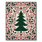 Festive Green Tree Holly Border Rug