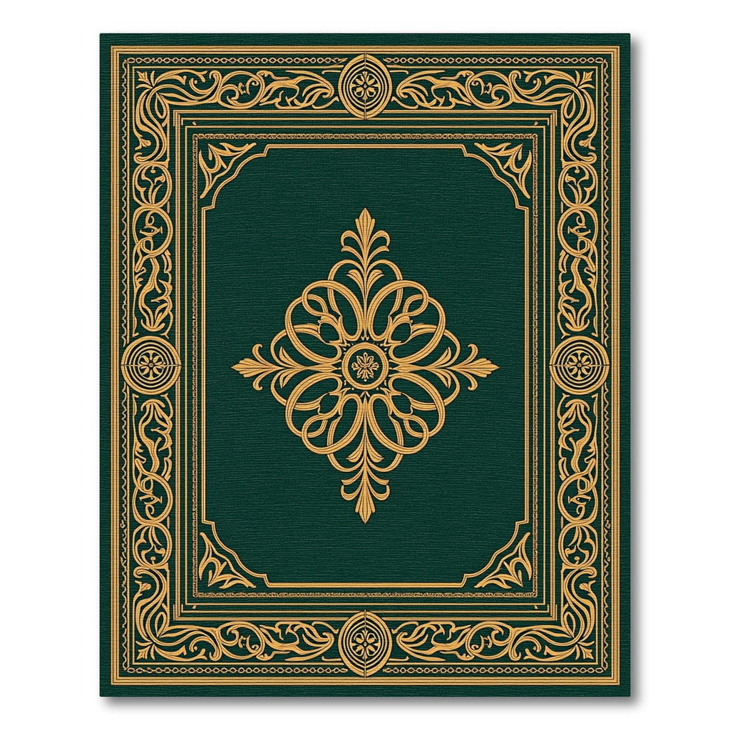 Dark Green Gold Frame Medallion Rug