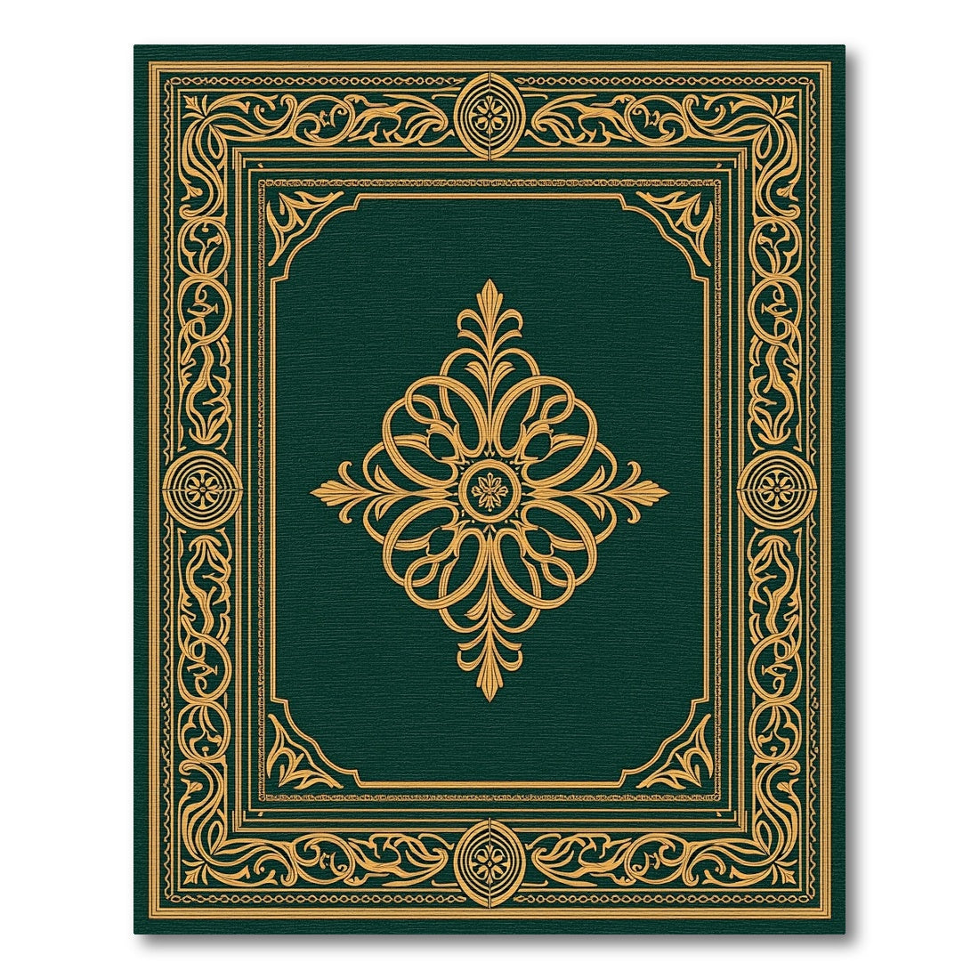 Dark Green Gold Frame Medallion Rug