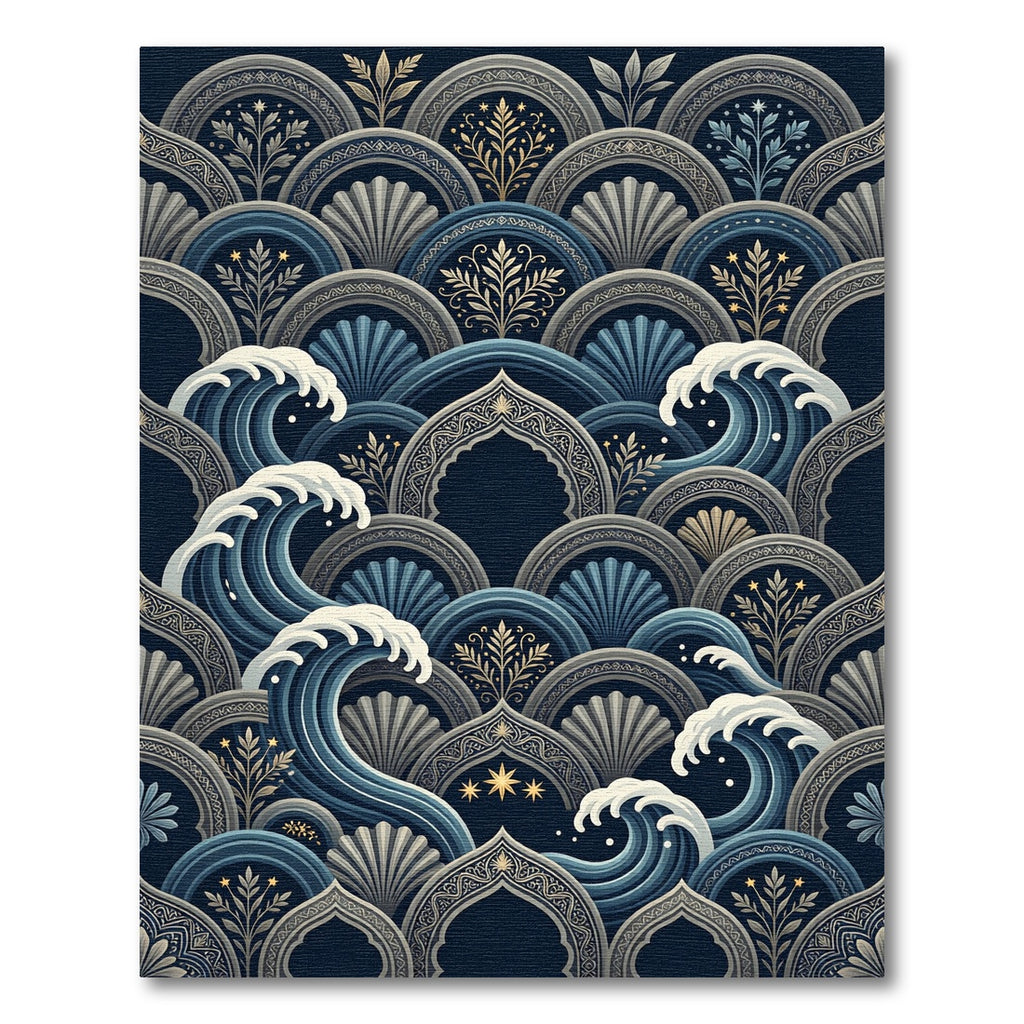 Indigo Wave Sea Shell Arched Accents Rug