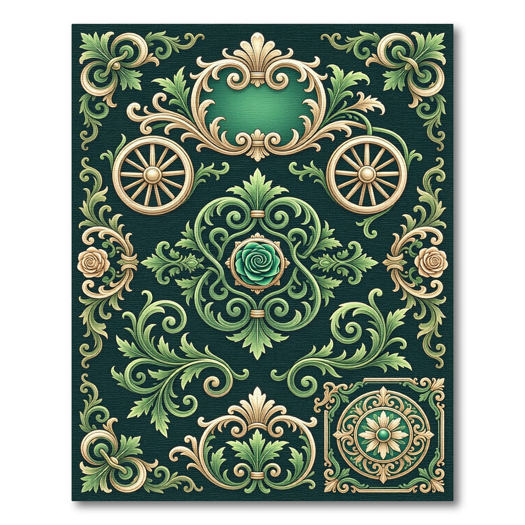 Ornate Green Floral Cartouche Rug