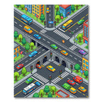 Colorful Isometric City Street Traffic Grid Rug