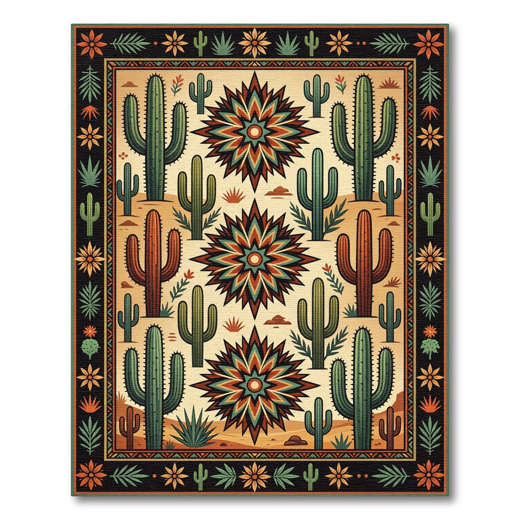 Terracotta Southwestern Cactus Star Medallion Rug