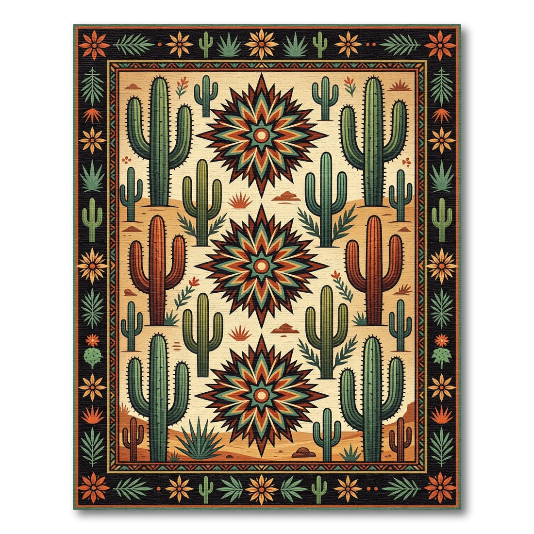 Terracotta Southwestern Cactus Star Medallion Rug