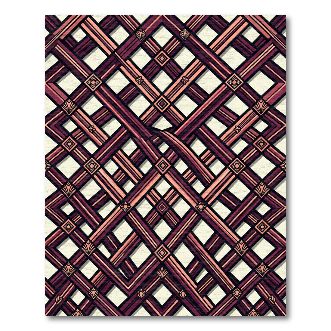 Crimson Lattice Quatrefoil Deco Rug