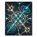 Luminous Cyan Golden Celestial Network Aura Rug