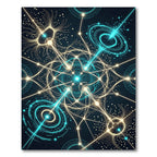 Luminous Cyan Golden Celestial Network Aura Rug