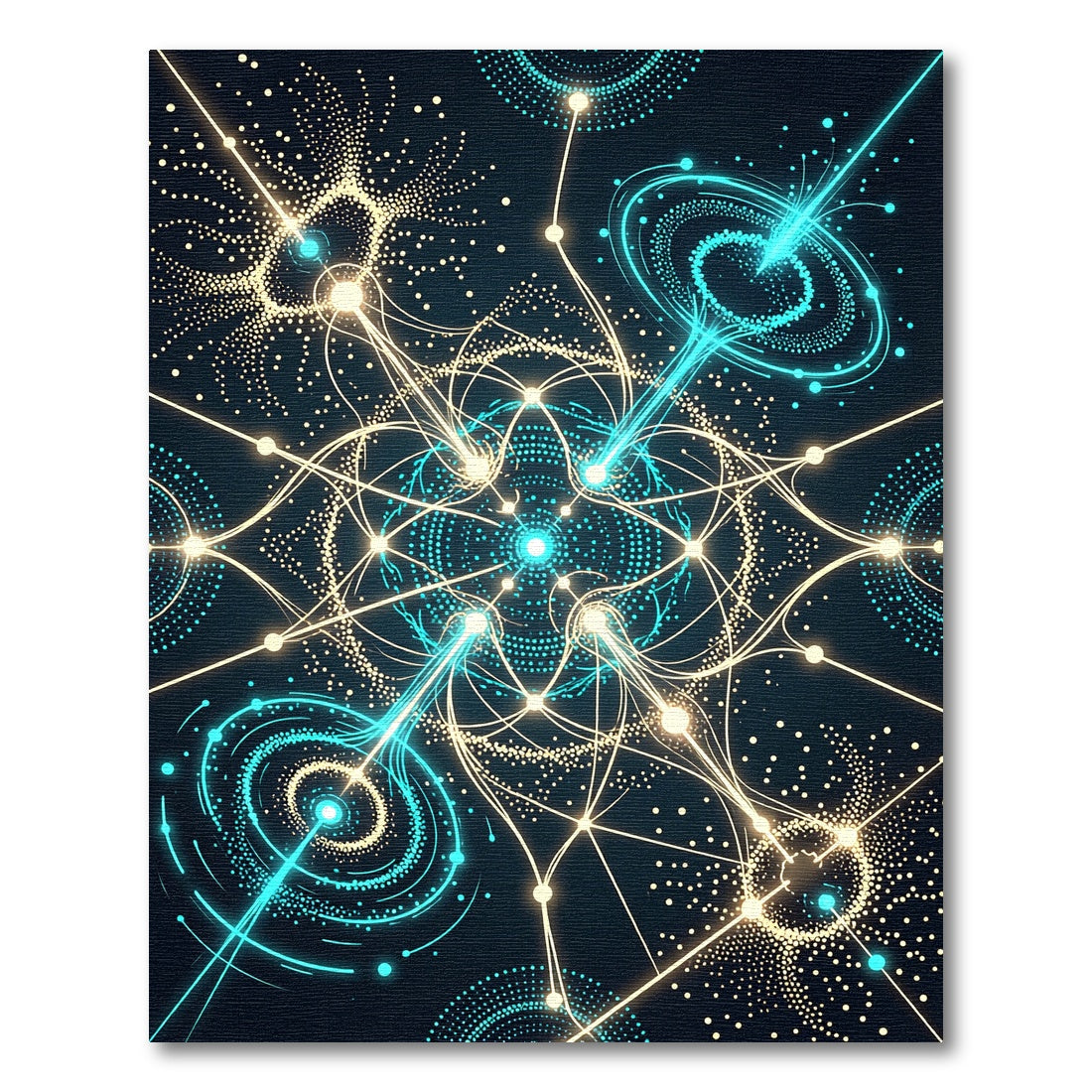 Luminous Cyan Golden Celestial Network Aura Rug