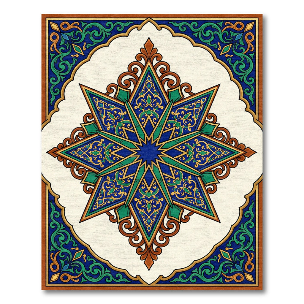 Ornate Teal Blue Golden Star Medallion Rug