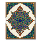 Ornate Teal Blue Golden Star Medallion Rug