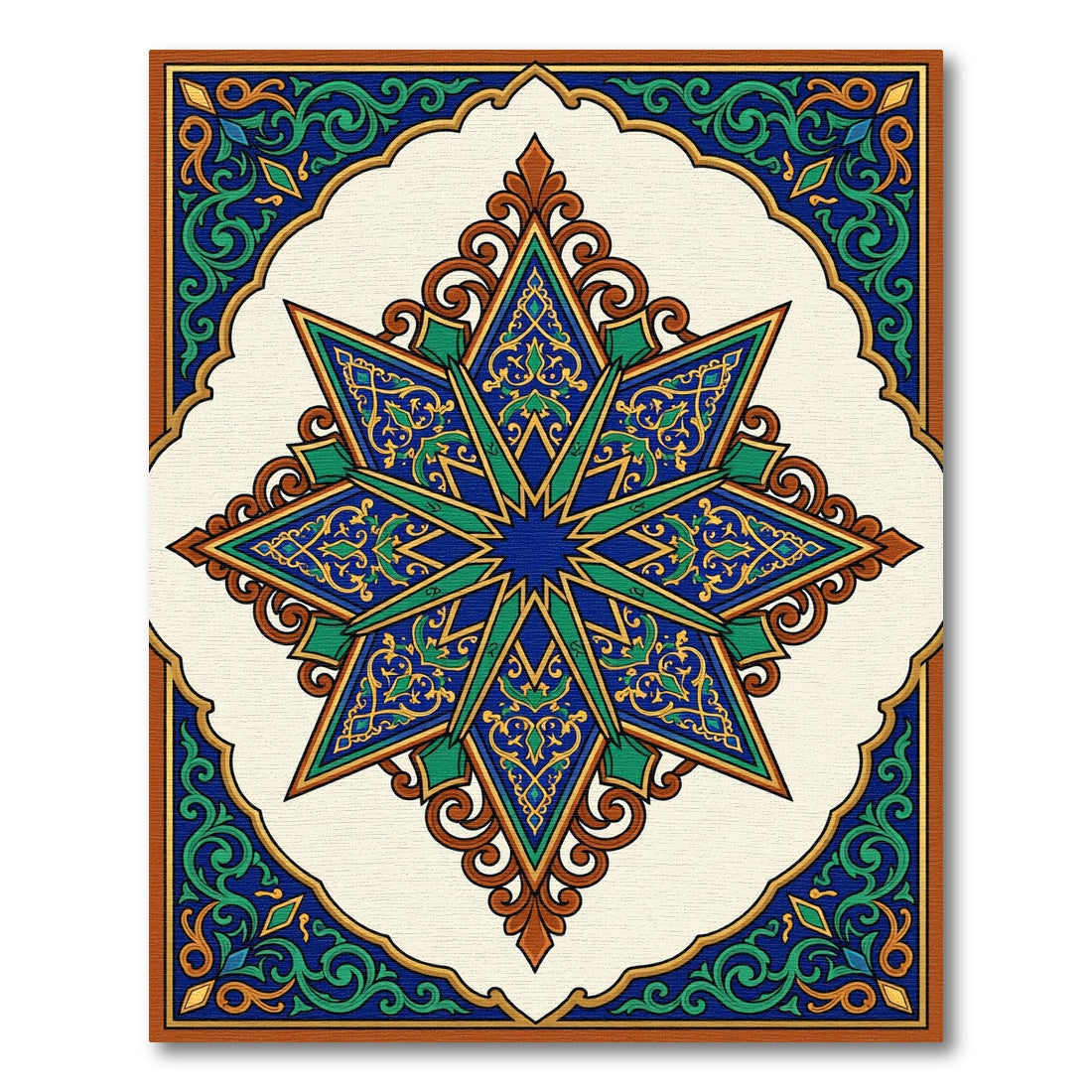 Ornate Teal Blue Golden Star Medallion Rug