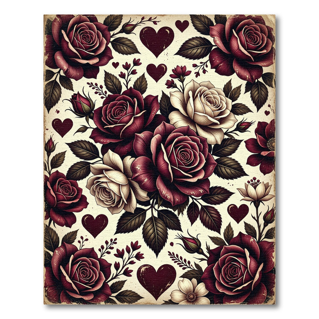 Romantic Crimson Rose and Heart Bouquet Rug