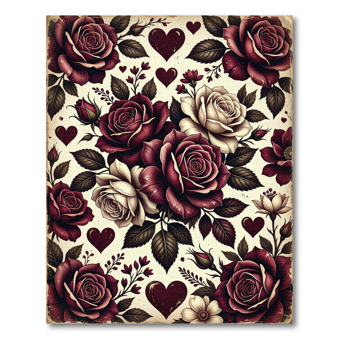 Romantic Crimson Rose and Heart Bouquet Rug