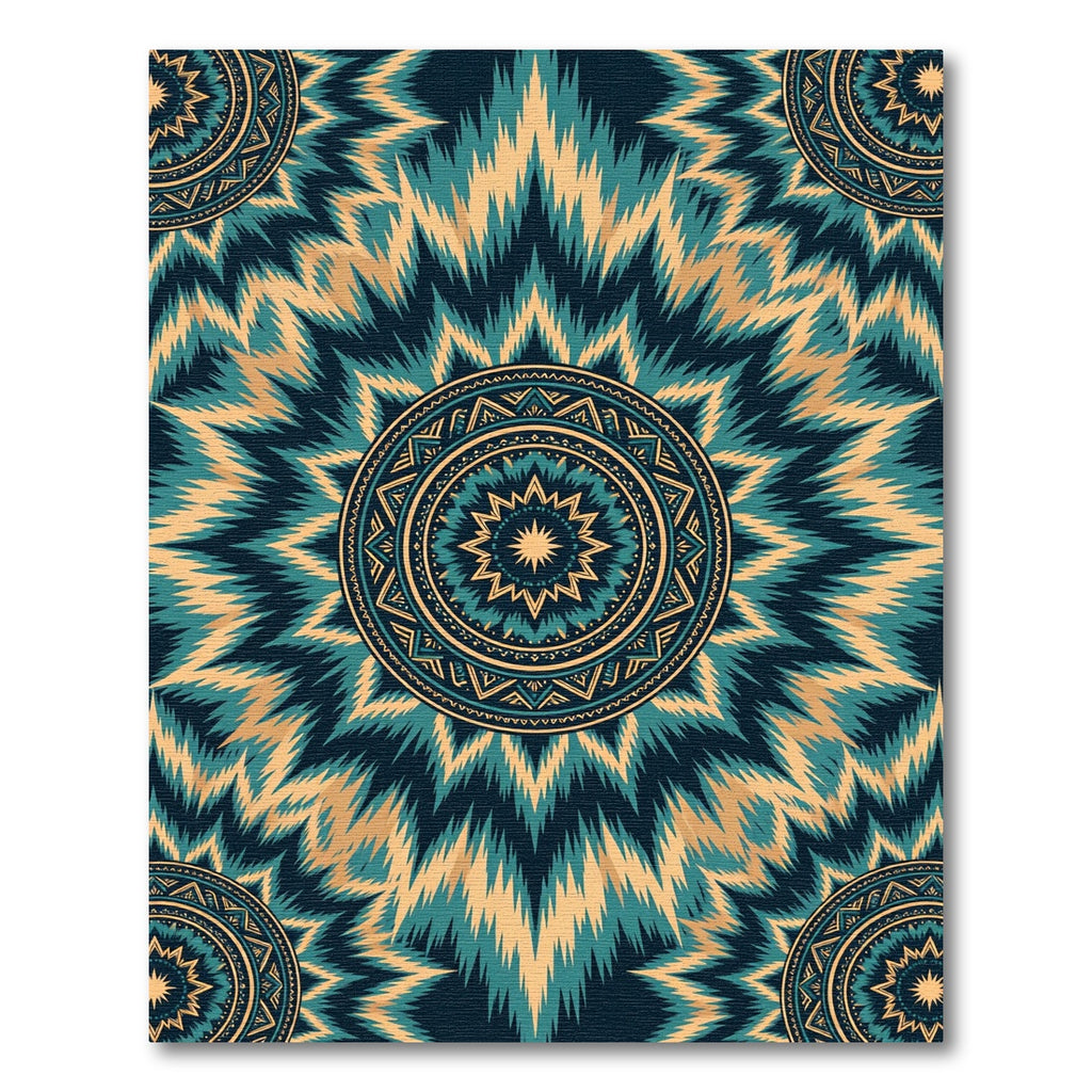 Teal Gold Sunburst Medallion Rug