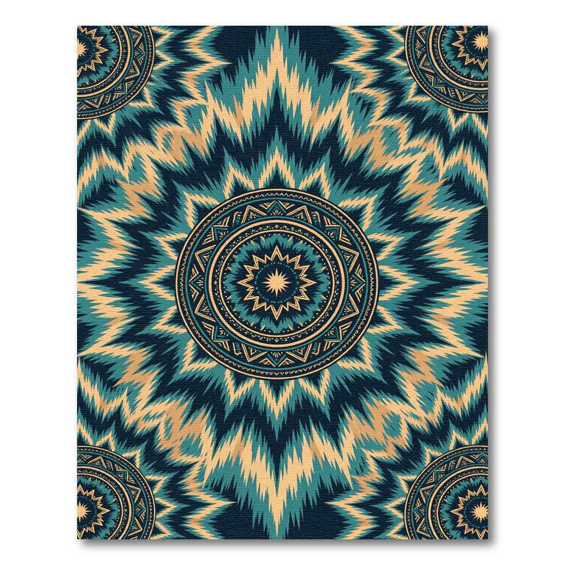 Teal Gold Sunburst Medallion Rug