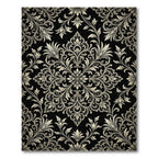 Intricate Black Ivory Acanthus Scroll Rug