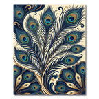 Elegant Navy Peacock Feather Art Deco Rug