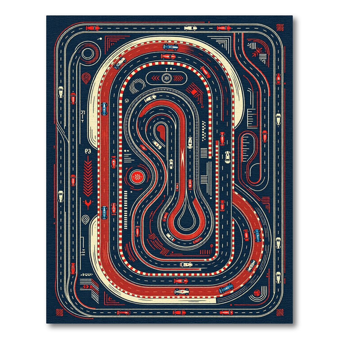 Retro Race Track Geometric Circuit Art Rug