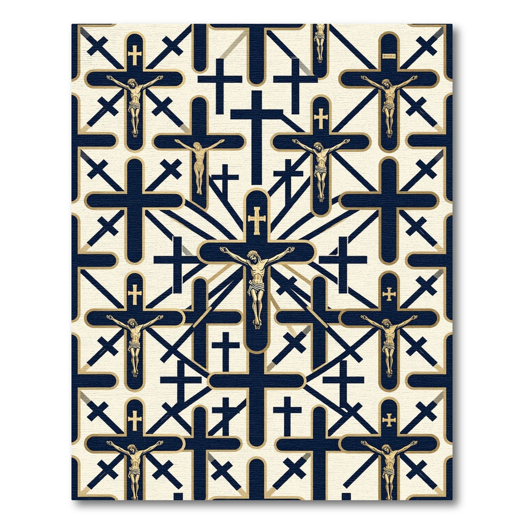 Navy and Gold Religious Icon Rug