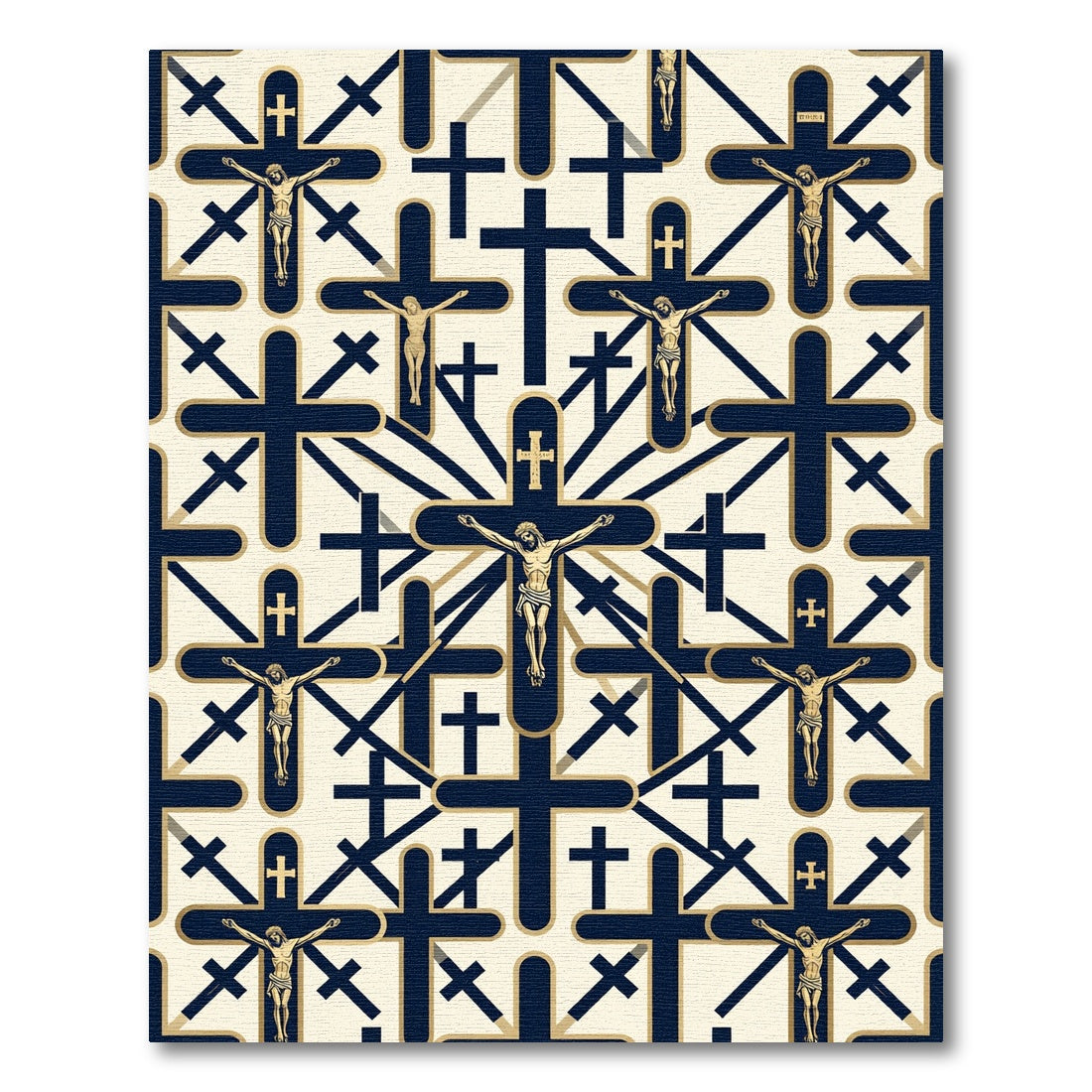 Navy and Gold Religious Icon Rug