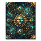 Celestial Gold Sun and Moon Art Rug