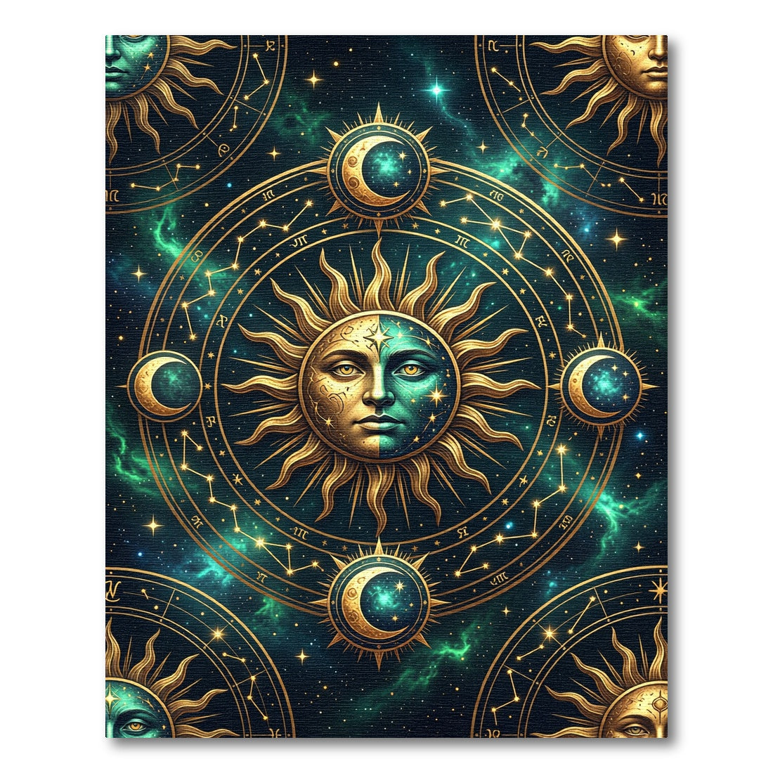 Celestial Gold Sun and Moon Art Rug