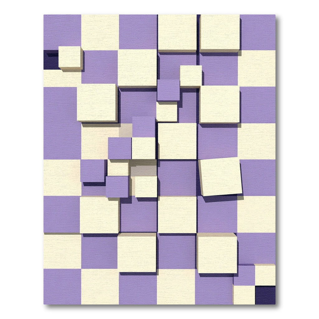 Lilac Cream 3D Cubes Mosaic Rug