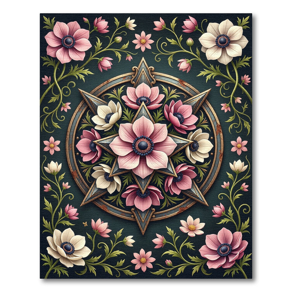 Vintage Dusty Rose Floral Star Medallion Rug