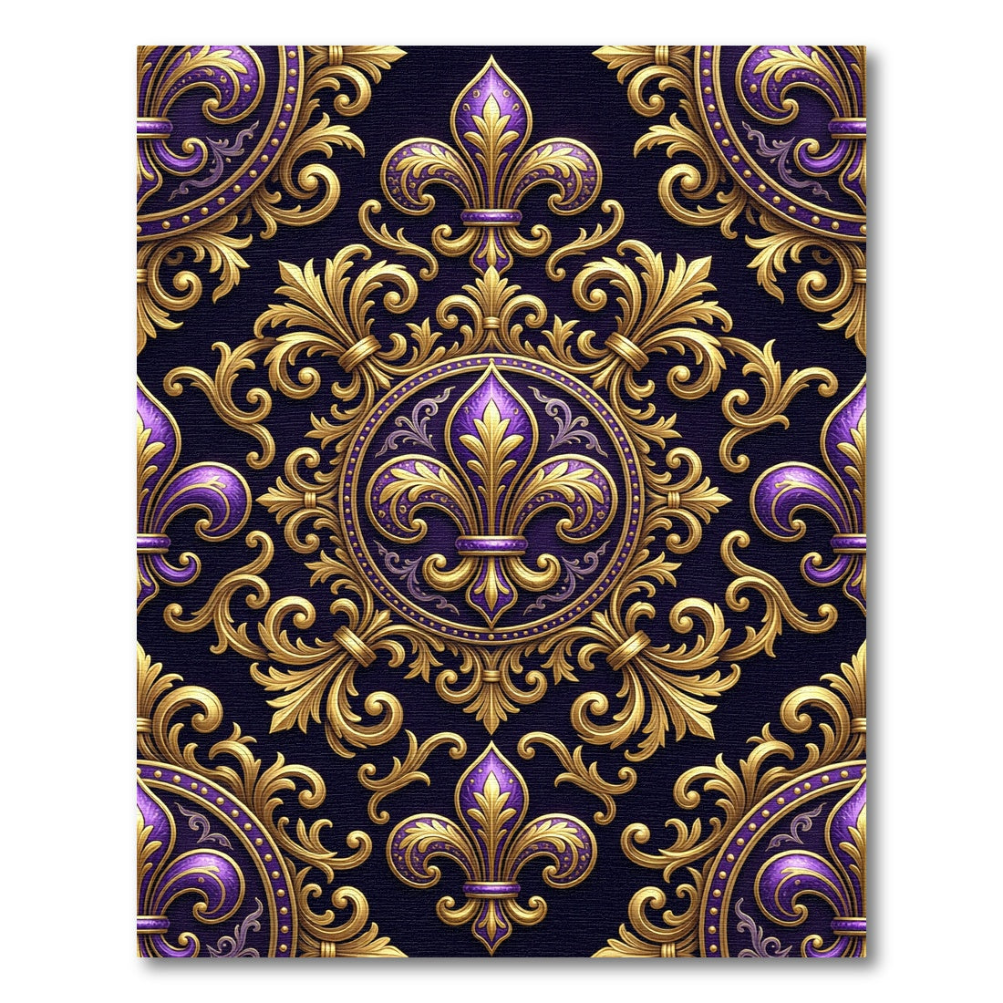 Royal Purple Fleur de Lis Gold Rug