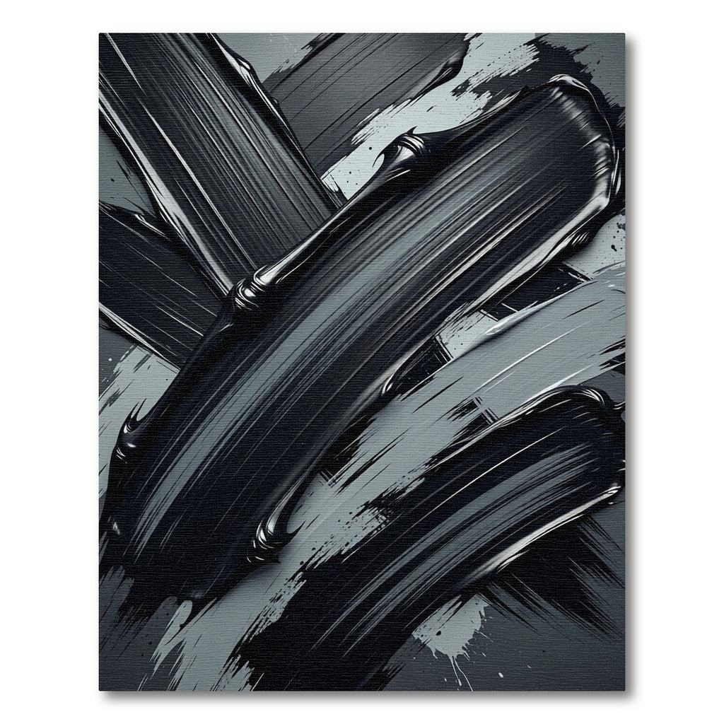 Modern Monochrome Abstract Charcoal Brush Strokes Rug