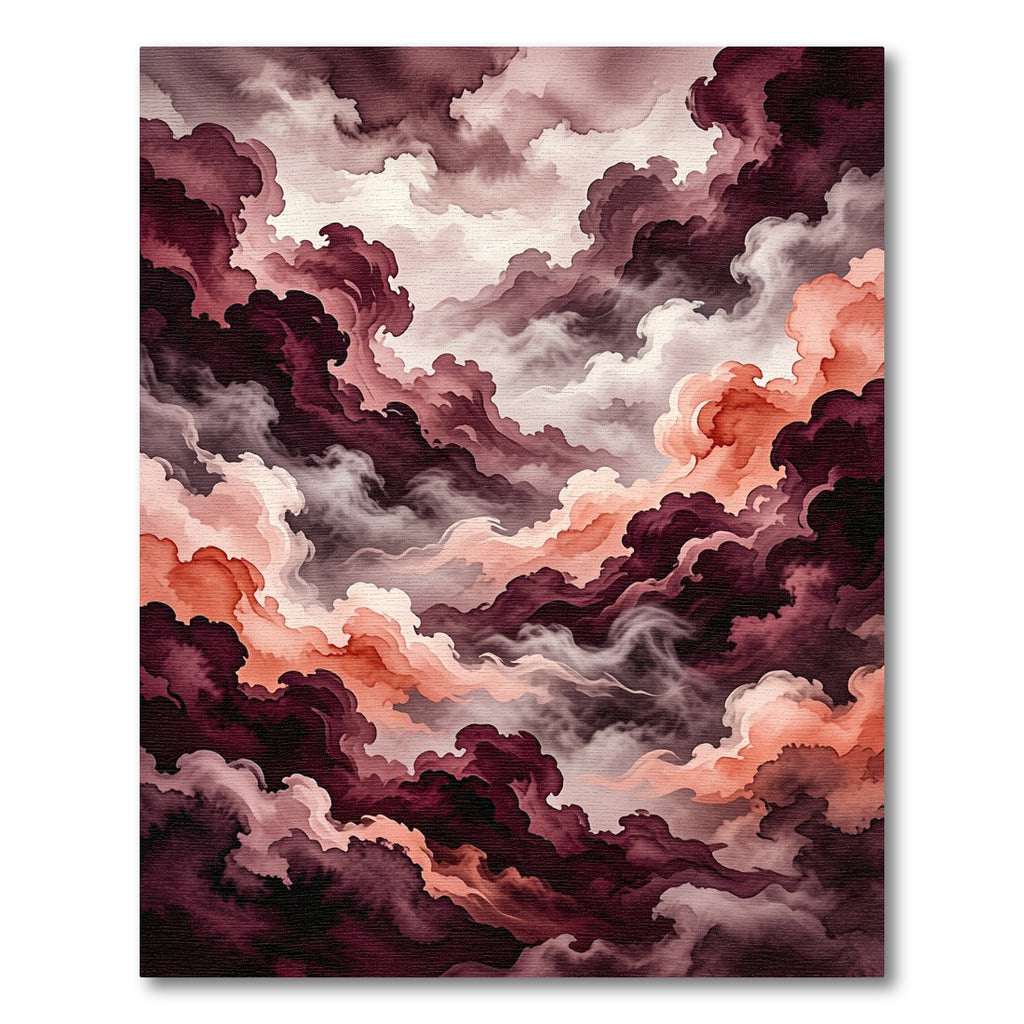 Moody Crimson Abstract Cloud Swirl Rug