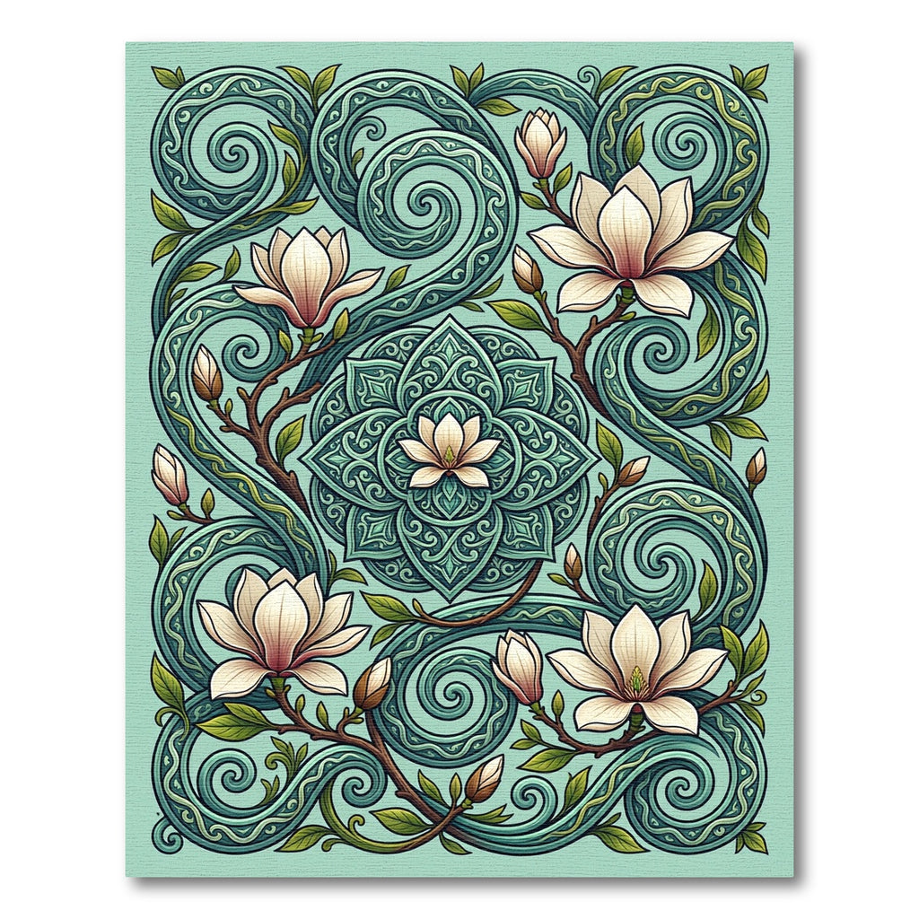 Elegant Teal Magnolia Swirl Floral Rug
