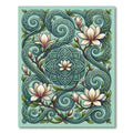 Elegant Teal Magnolia Swirl Floral Rug