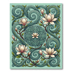 Elegant Teal Magnolia Swirl Floral Rug
