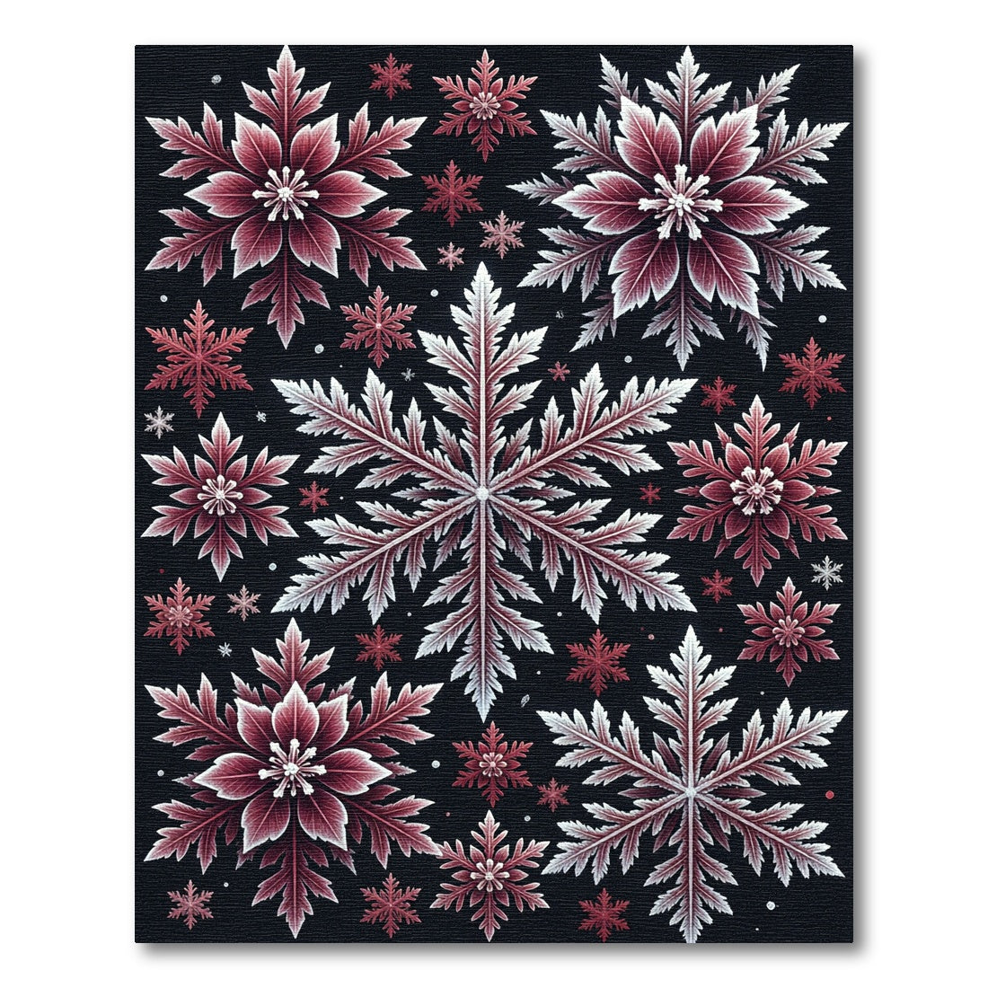 Crimson White Snowflake Winter Array Rug