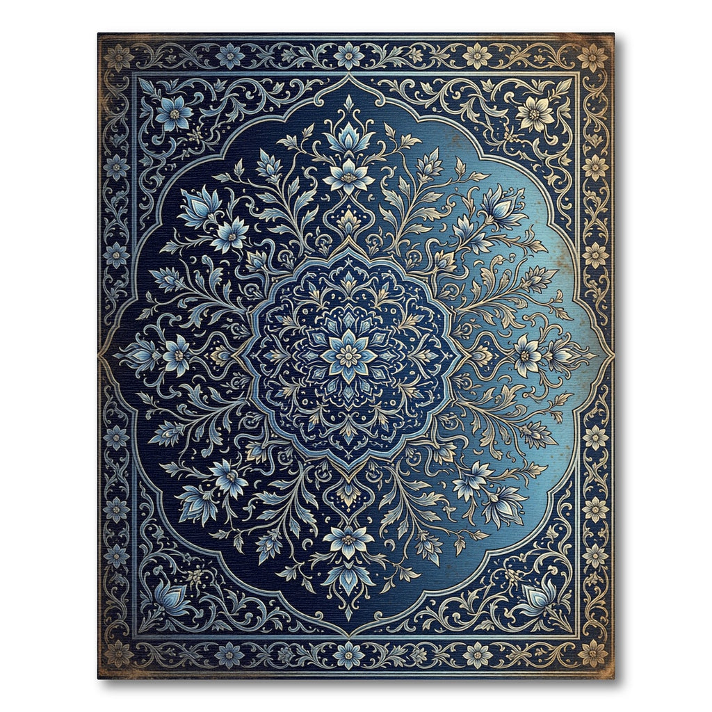 Elegant Navy Floral Medallion Flourish Rug